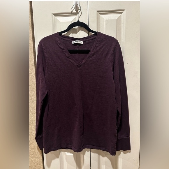 American Giant Premium Slub V-Neck Purple Tee Long Sleeve Supima Cotton,size L - Picture 12 of 12